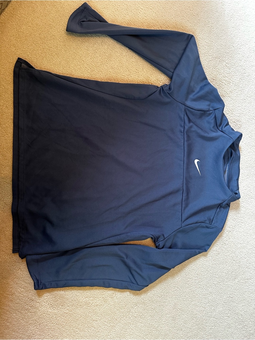 Nike Navy Blue Long Sleeve Performance Top with White Swoosh